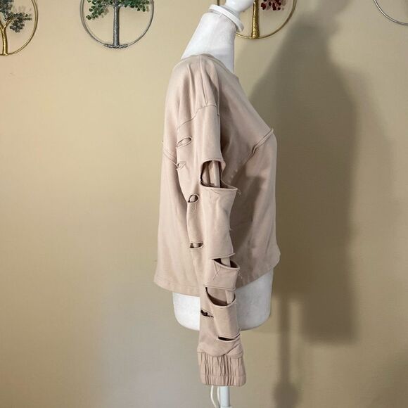 Engineered Life Faux Distressed Sleeve Cropped Athletic Sweatshirt Large - Picture 4 of 9